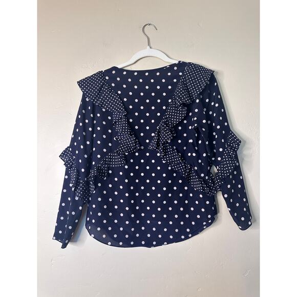 Rebecca Taylor Long-Sleeve Ruffle Polka Dot 100% Silk Blouse size 0 - Picture 2 of 9
